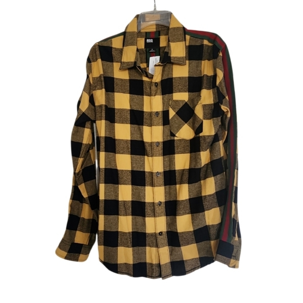 Yellow and Black Plaid Button-Up Shirt Sz Med Nwt